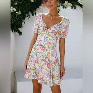 Ruby Sees White Pink Yellow Floral Mini Sun Dress Size US 2